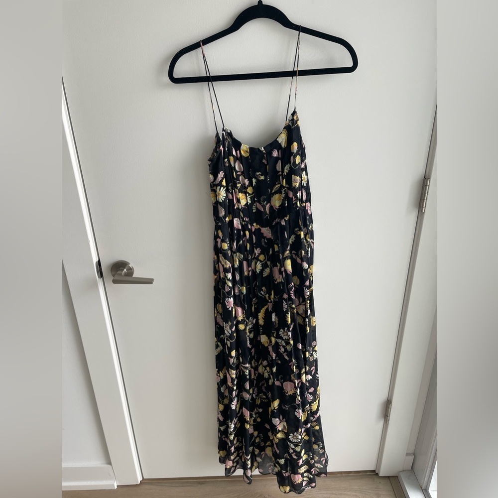 Jill Stuart Black Floral Maxi Dress with Spaghetti Straps